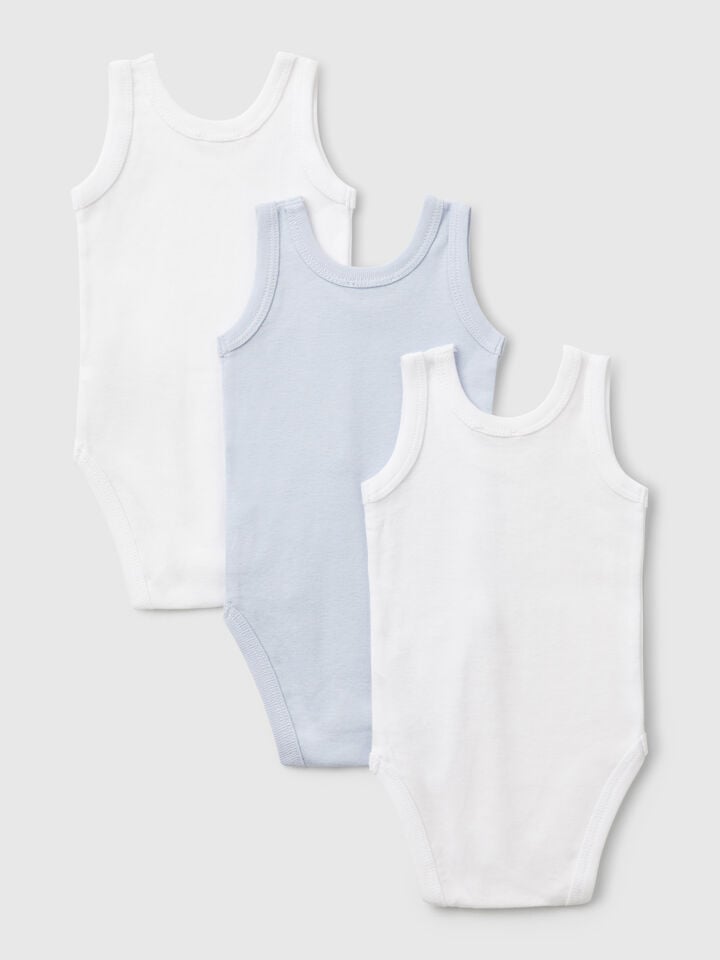 Benetton Three Sleeveless Bodysuits In Cotton Multi-color