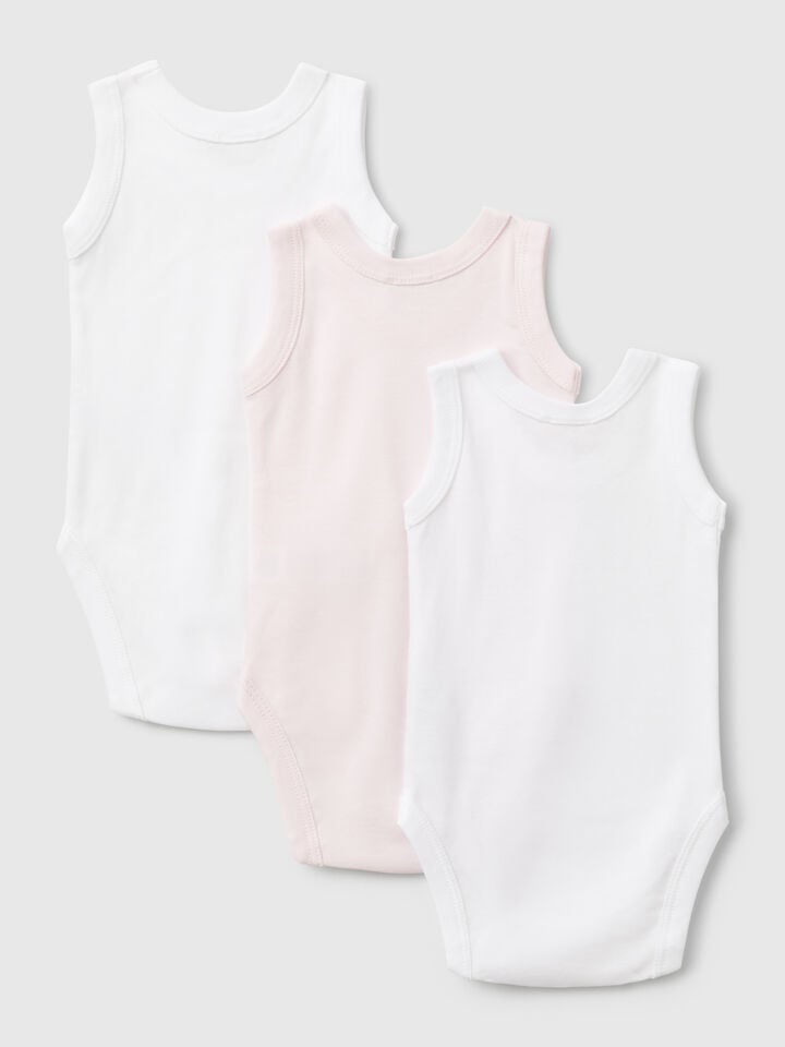 Benetton Three Sleeveless Bodysuits In Cotton Multi-color