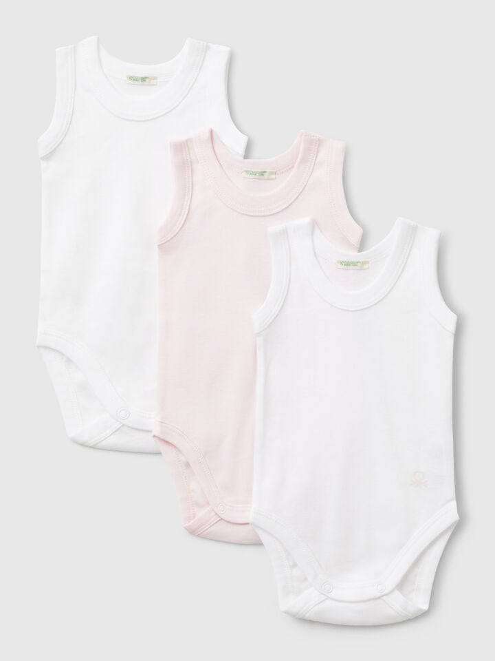 benetton Three sleeveless bodysuits in cotton Multi-color