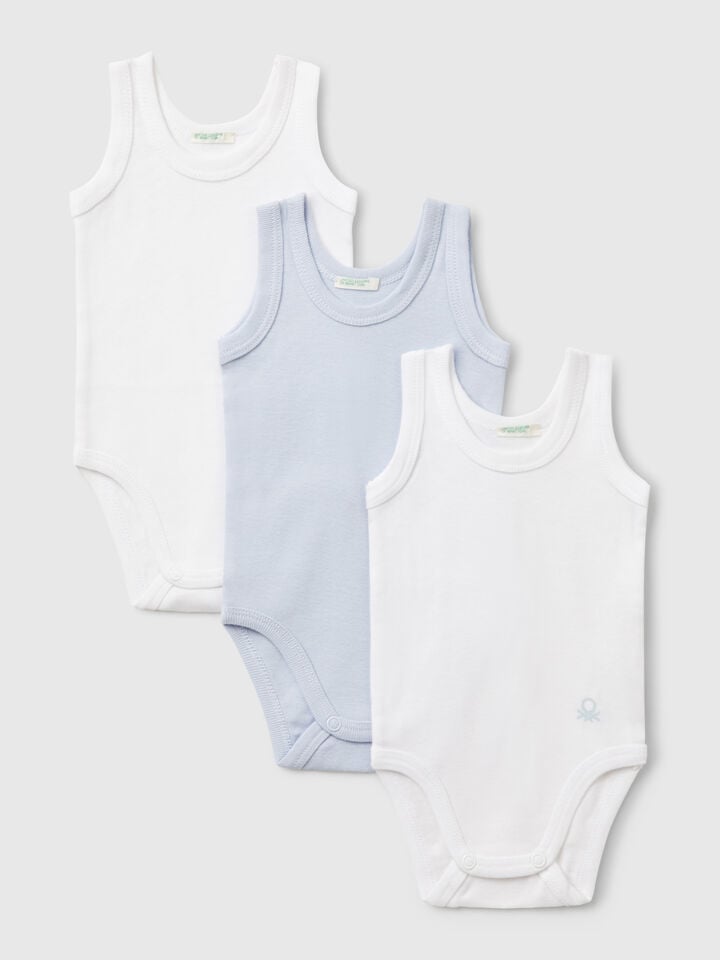 Benetton Three Sleeveless Bodysuits In Cotton Multi-color