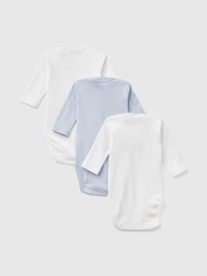 Benetton Three Solid Color Bodysuits In Cotton Multi-color