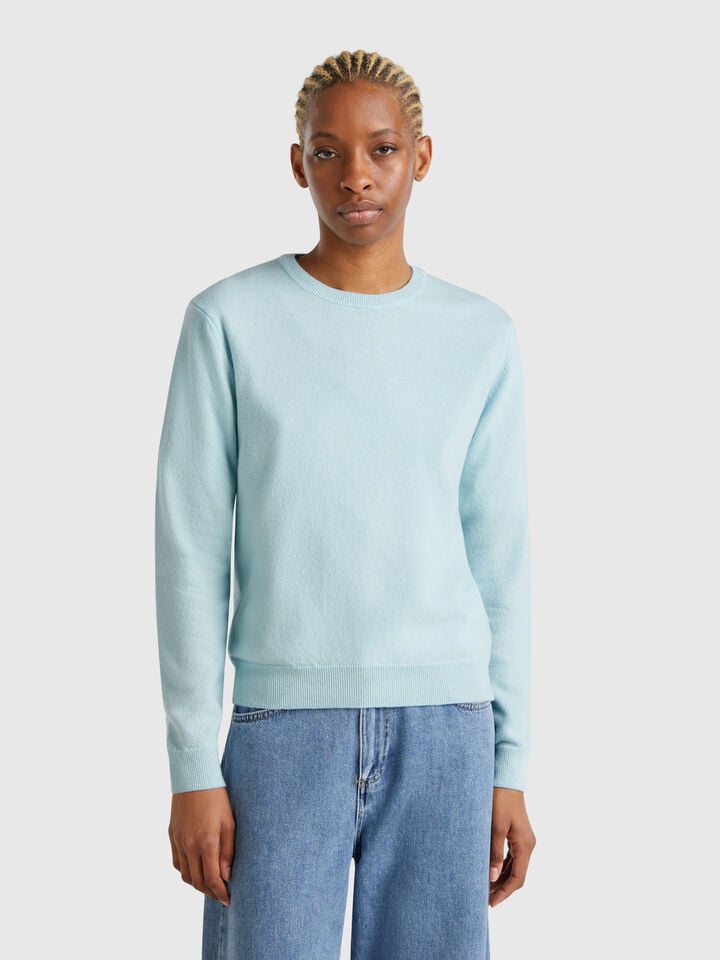 benetton Turquoise crew neck sweater in Merino wool Turquoise