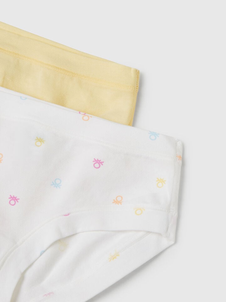 Benetton Two Pairs Of Underwear In Stretch Cotton Multi-color