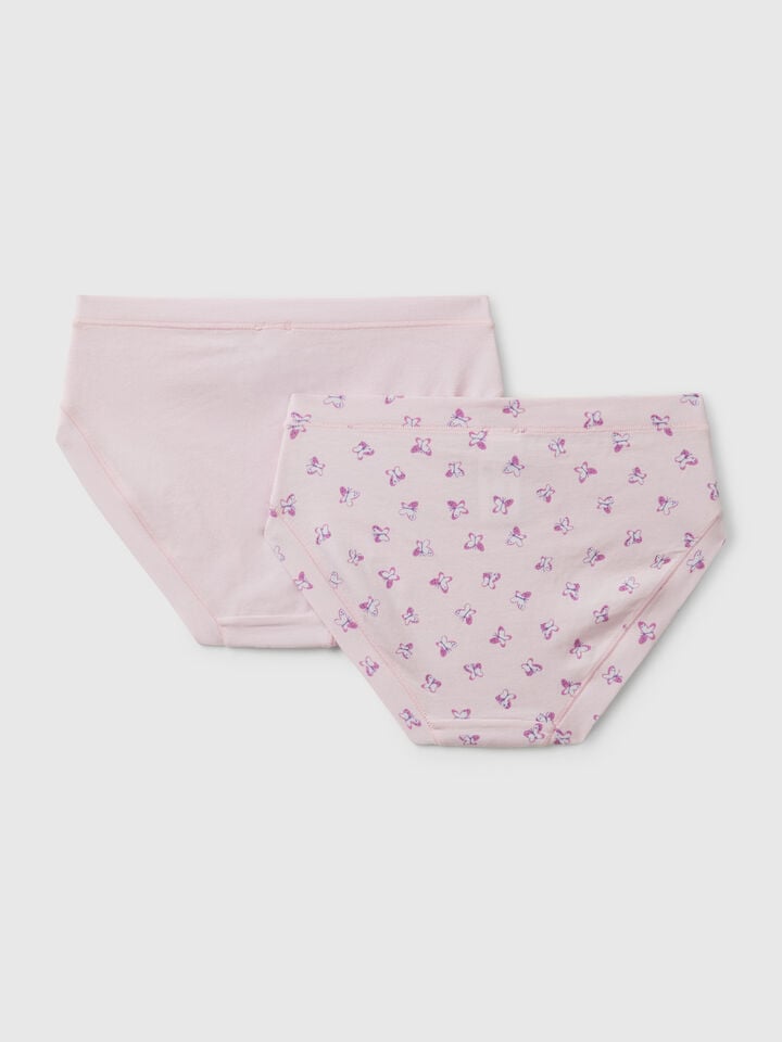Benetton Two Pairs Of Underwear In Stretch Cotton Pink
