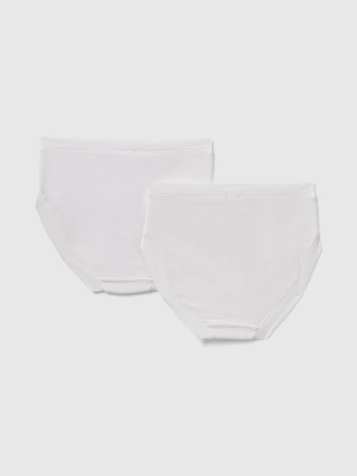 Benetton Two Pairs Of Underwear In Stretch Cotton White