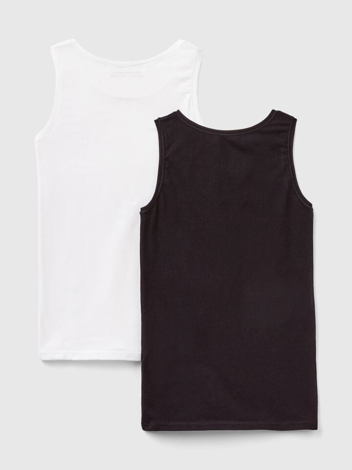 Benetton Two Tank Tops In Super Stretch Cotton Black
