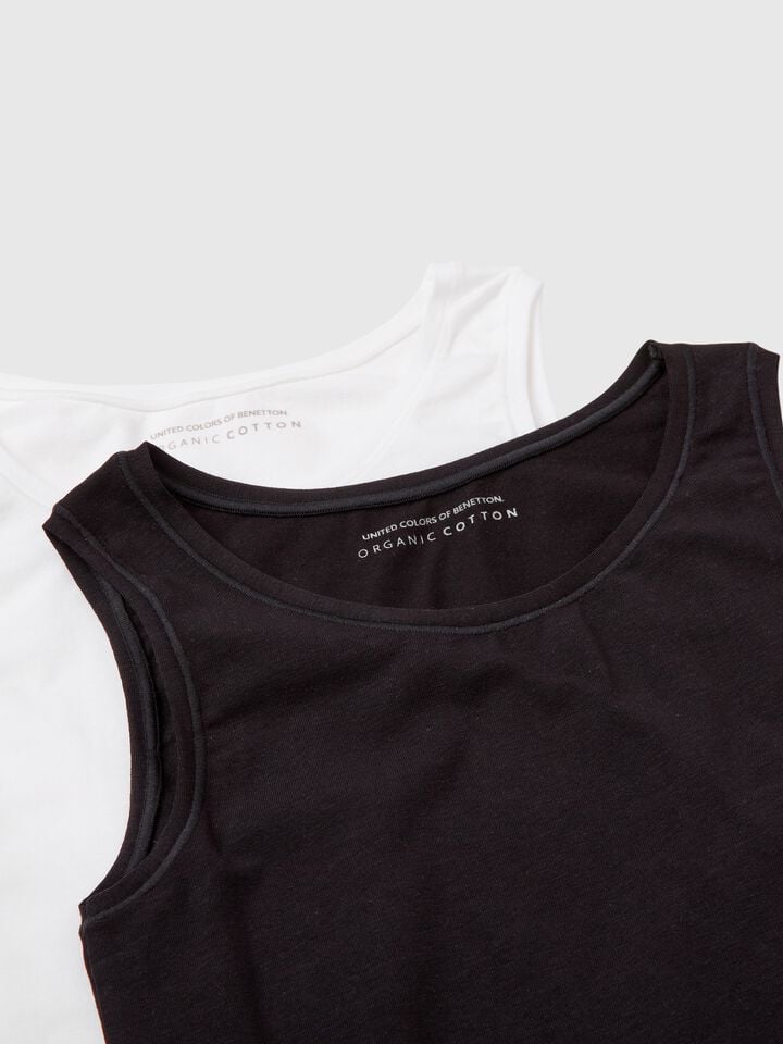 Benetton Two Tank Tops In Super Stretch Cotton Black