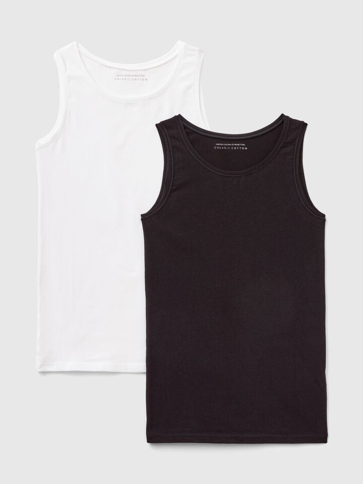 benetton Two tank tops in super stretch cotton Black