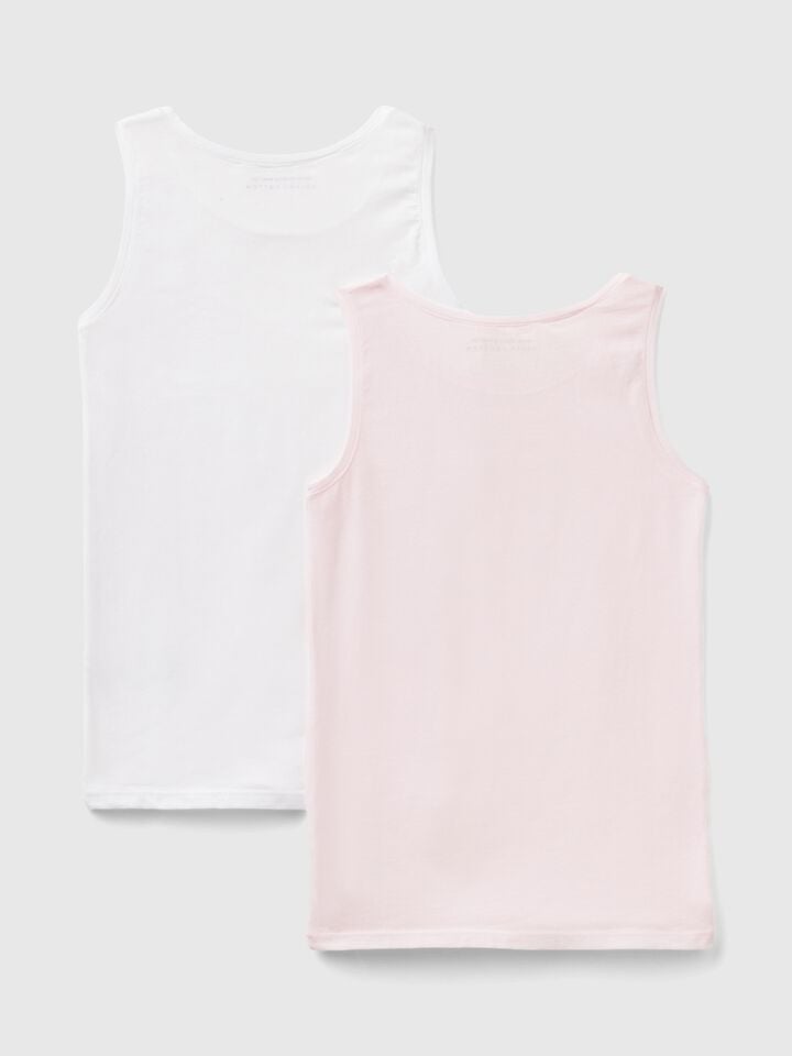 Benetton Two Tank Tops In Super Stretch Cotton Multi-color
