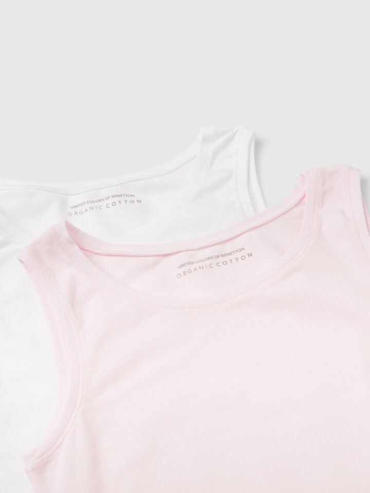 Benetton Two Tank Tops In Super Stretch Cotton Multi-color