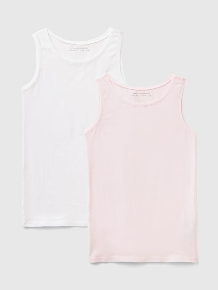 benetton Two tank tops in super stretch cotton Multi-color