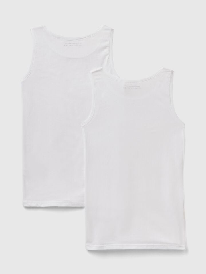 Benetton Two Tank Tops In Super Stretch Cotton White