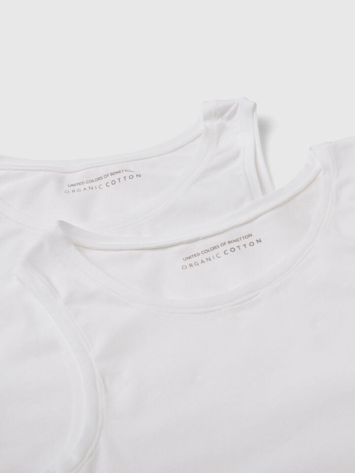 Benetton Two Tank Tops In Super Stretch Cotton White