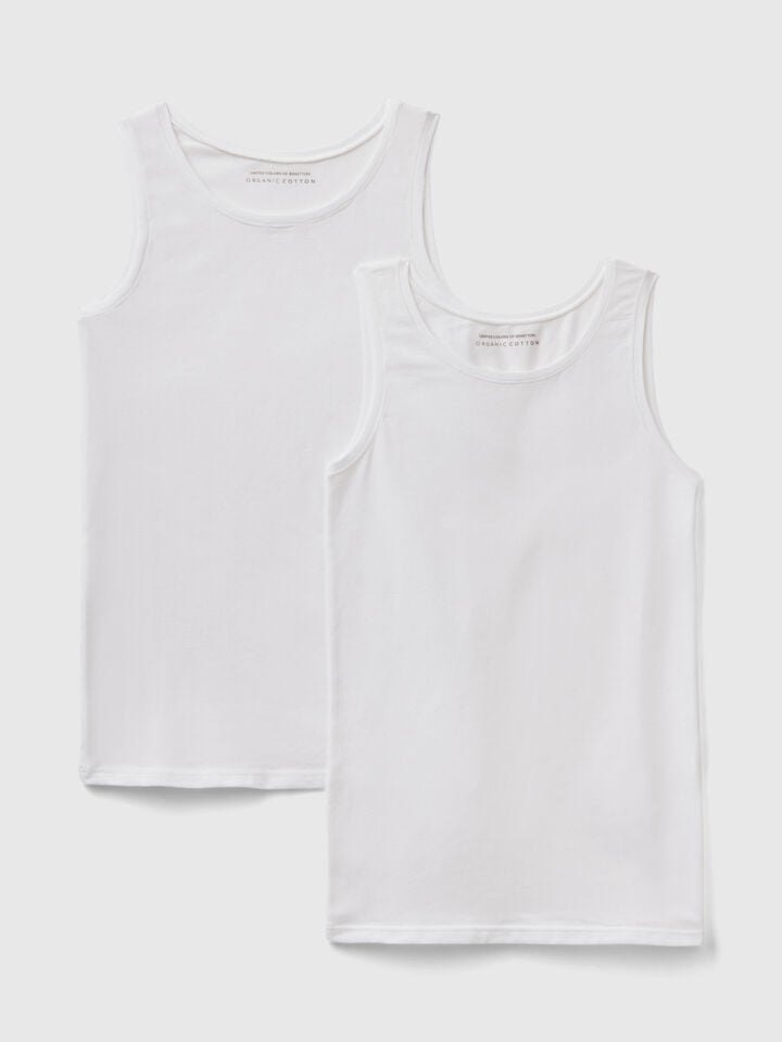 benetton Two tank tops in super stretch cotton White