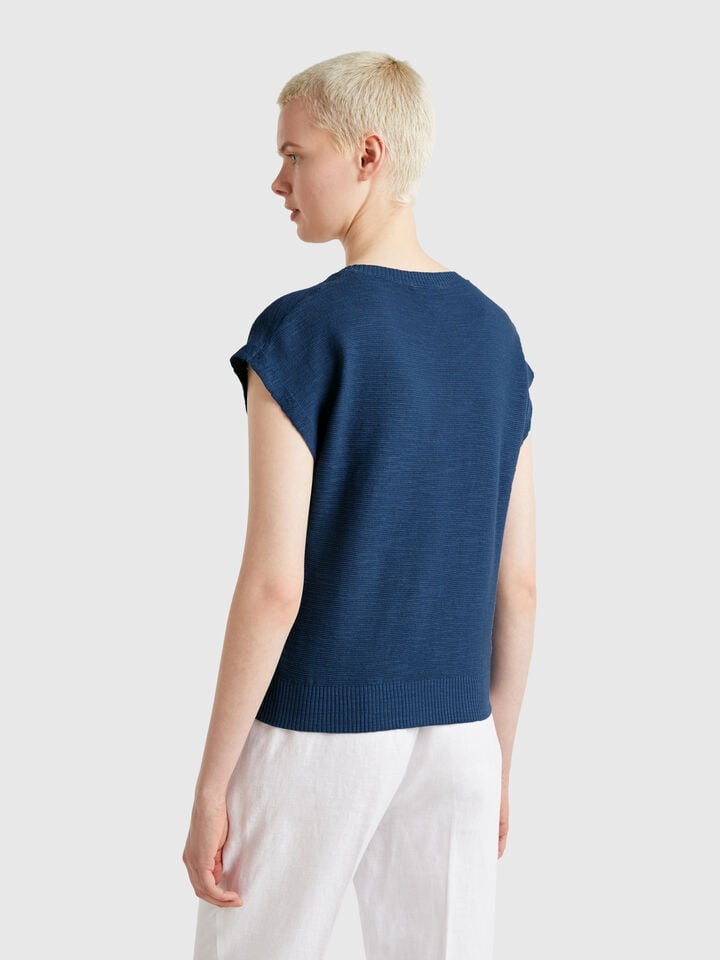 Benetton Vest In Cotton And Linen Blend Air Force Blue