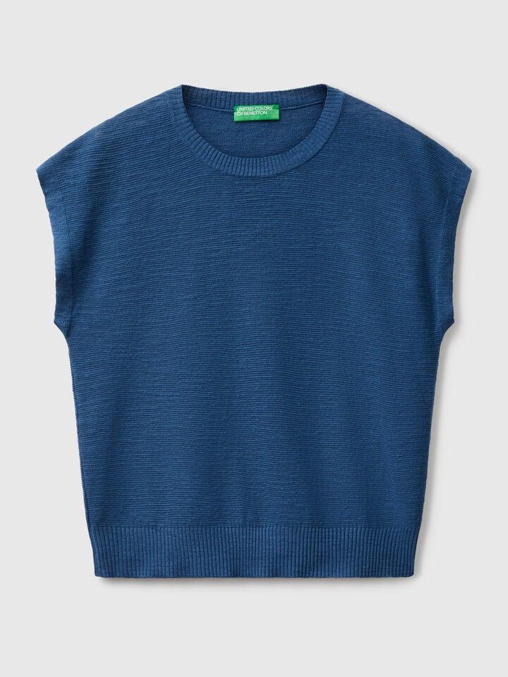 Benetton Vest In Cotton And Linen Blend Air Force Blue