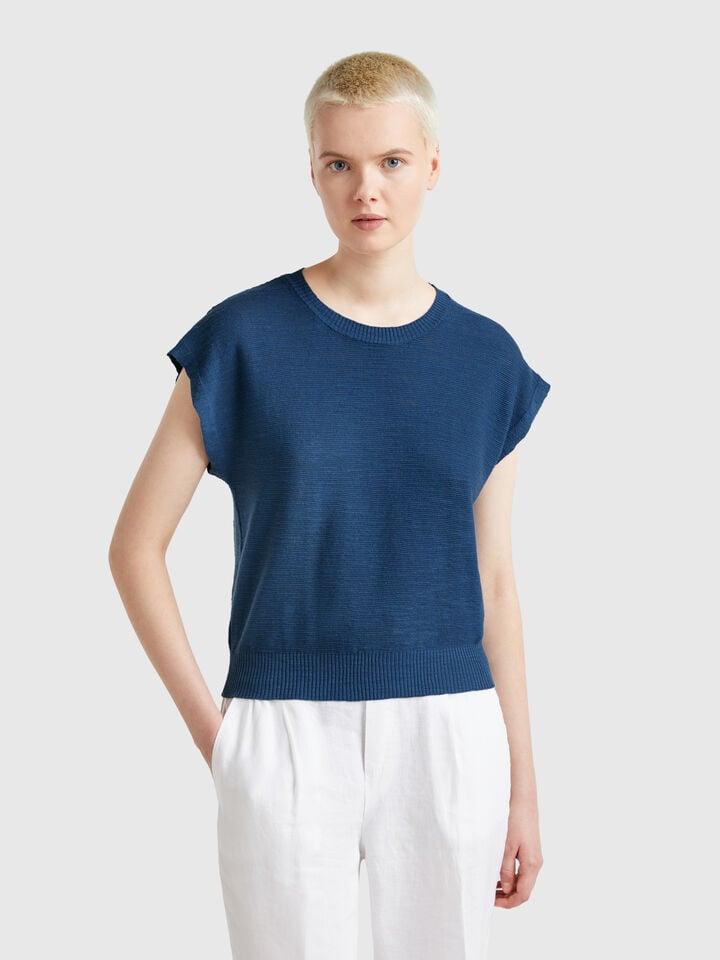 benetton Vest in cotton and linen blend Air Force Blue