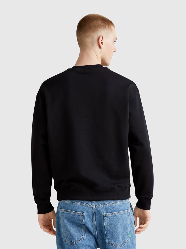 Benetton Warm Sweatshirt With Embroidered Logo Black