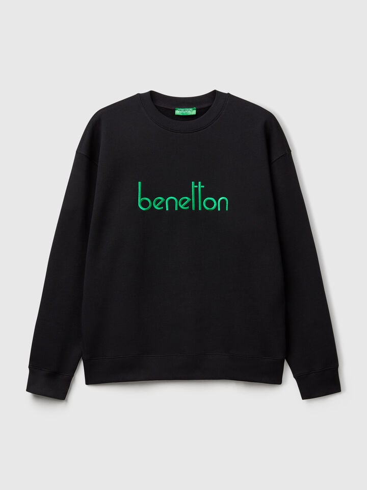 Benetton Warm Sweatshirt With Embroidered Logo Black