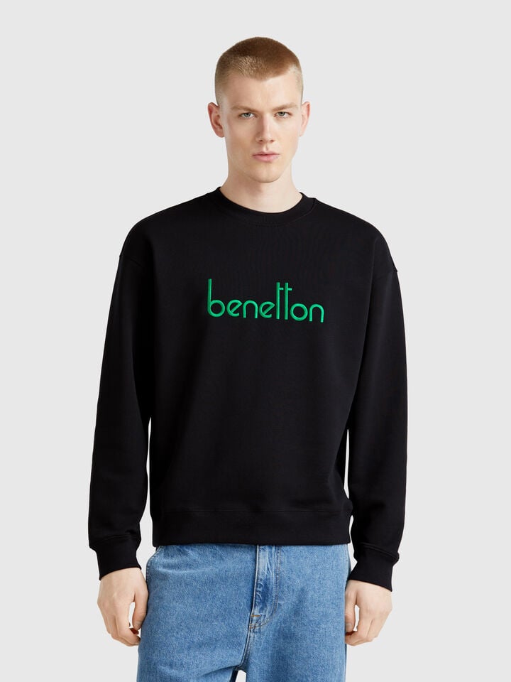 benetton Warm sweatshirt with embroidered logo Black