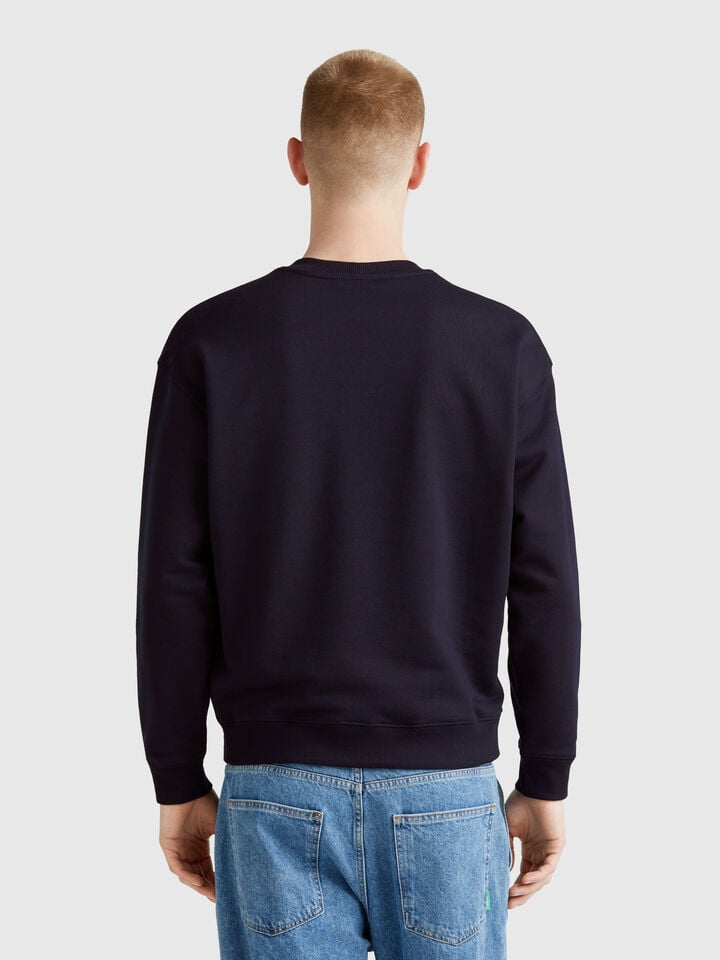 Benetton Warm Sweatshirt With Embroidered Logo Dark Blue