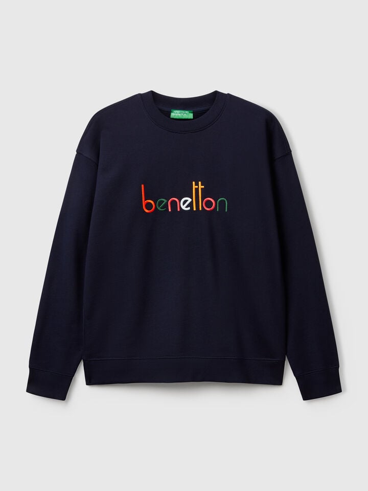 Benetton Warm Sweatshirt With Embroidered Logo Dark Blue
