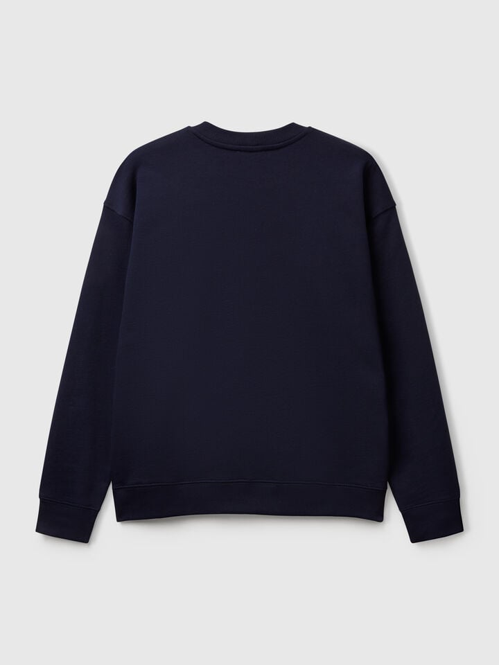 Benetton Warm Sweatshirt With Embroidered Logo Dark Blue