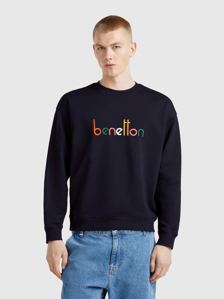 benetton Warm sweatshirt with embroidered logo Dark Blue