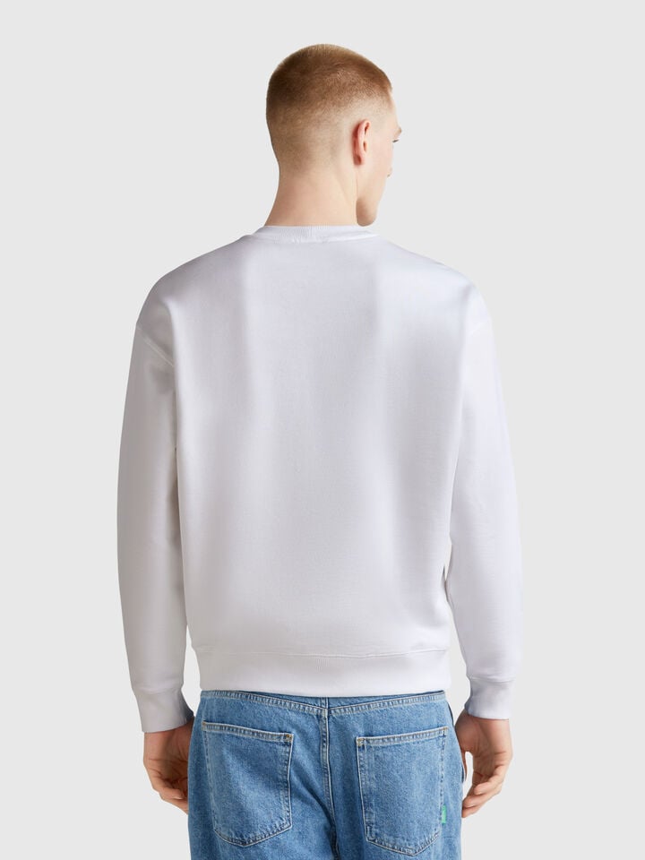 Benetton Warm Sweatshirt With Embroidered Logo White