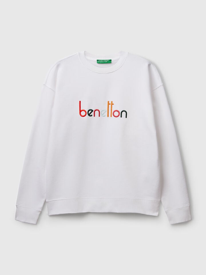Benetton Warm Sweatshirt With Embroidered Logo White
