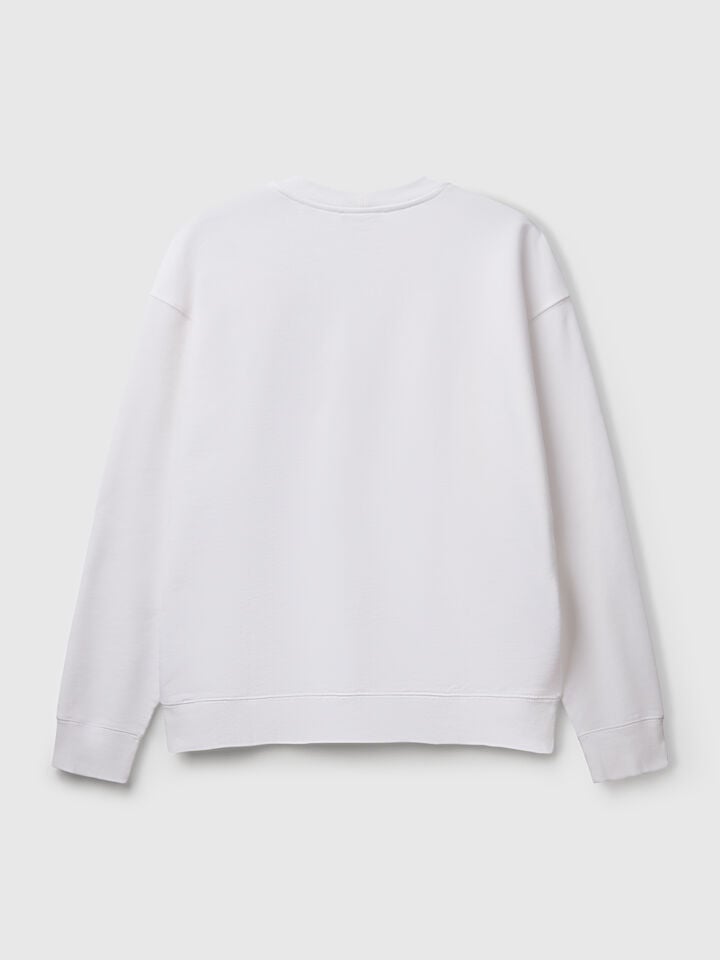 Benetton Warm Sweatshirt With Embroidered Logo White