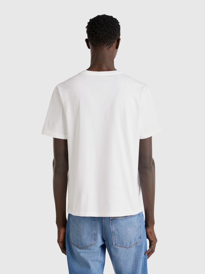Benetton White Cotton T-shirt With Multicolor Logo White