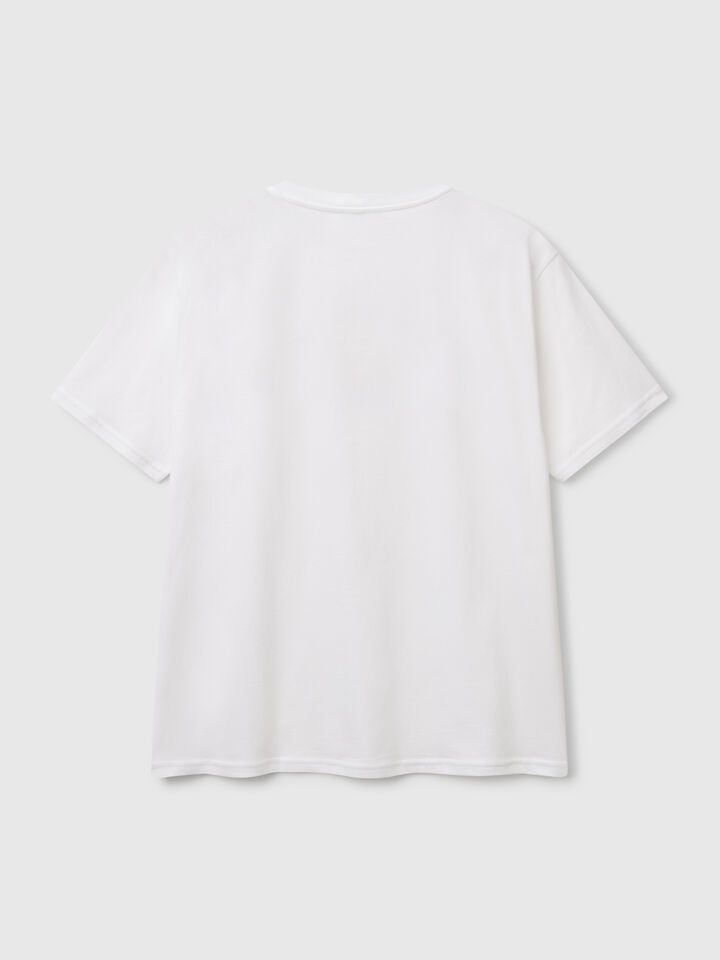 Benetton White Cotton T-shirt With Multicolor Logo White