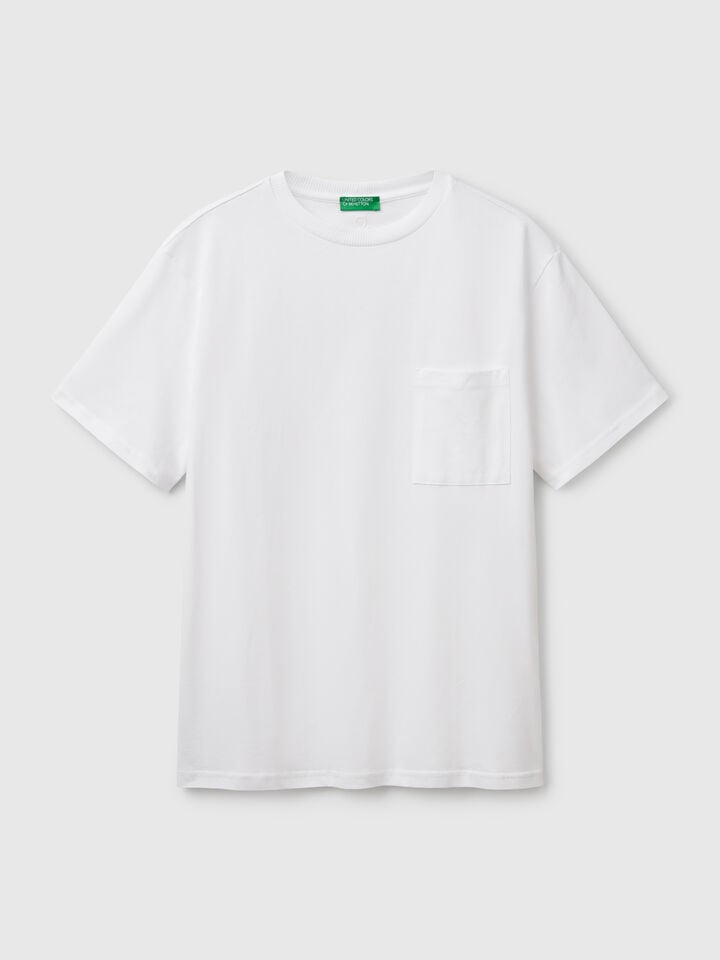 Benetton White Organic Cotton T-shirt With Pocket White