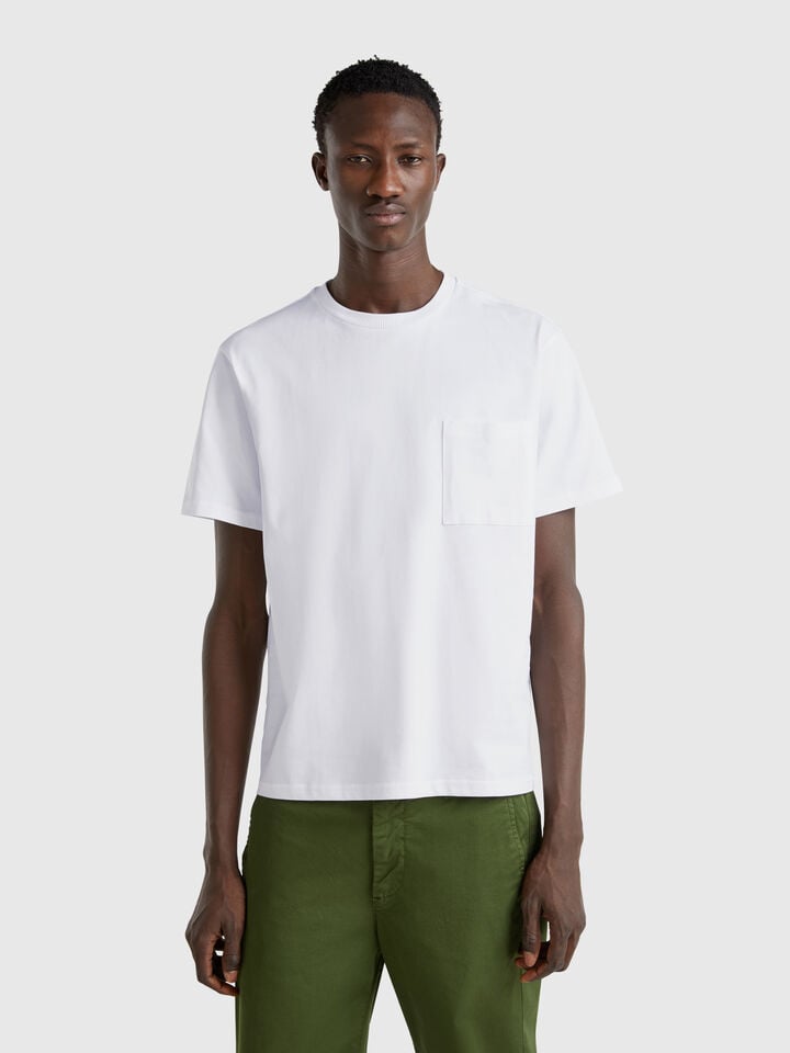 benetton White organic cotton t-shirt with pocket White