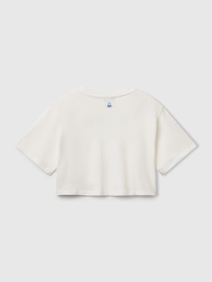 Benetton White T-shirt With Shell Embroidery Creamy White