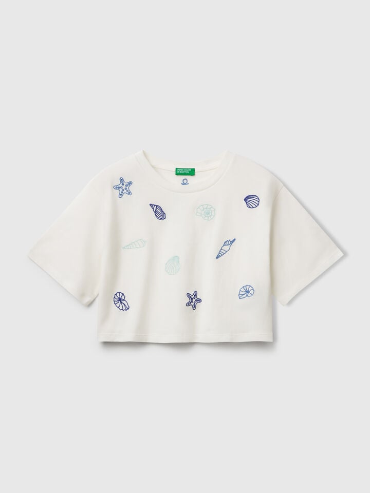 benetton White t-shirt with shell embroidery Creamy White
