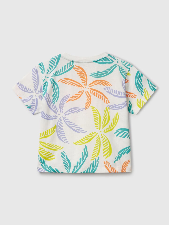 Benetton White T-shirt With Tropical Print Multi-color