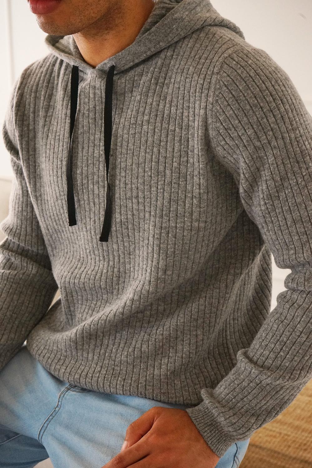 Benson Austin Ribbed Knit Light Grey Hoodie