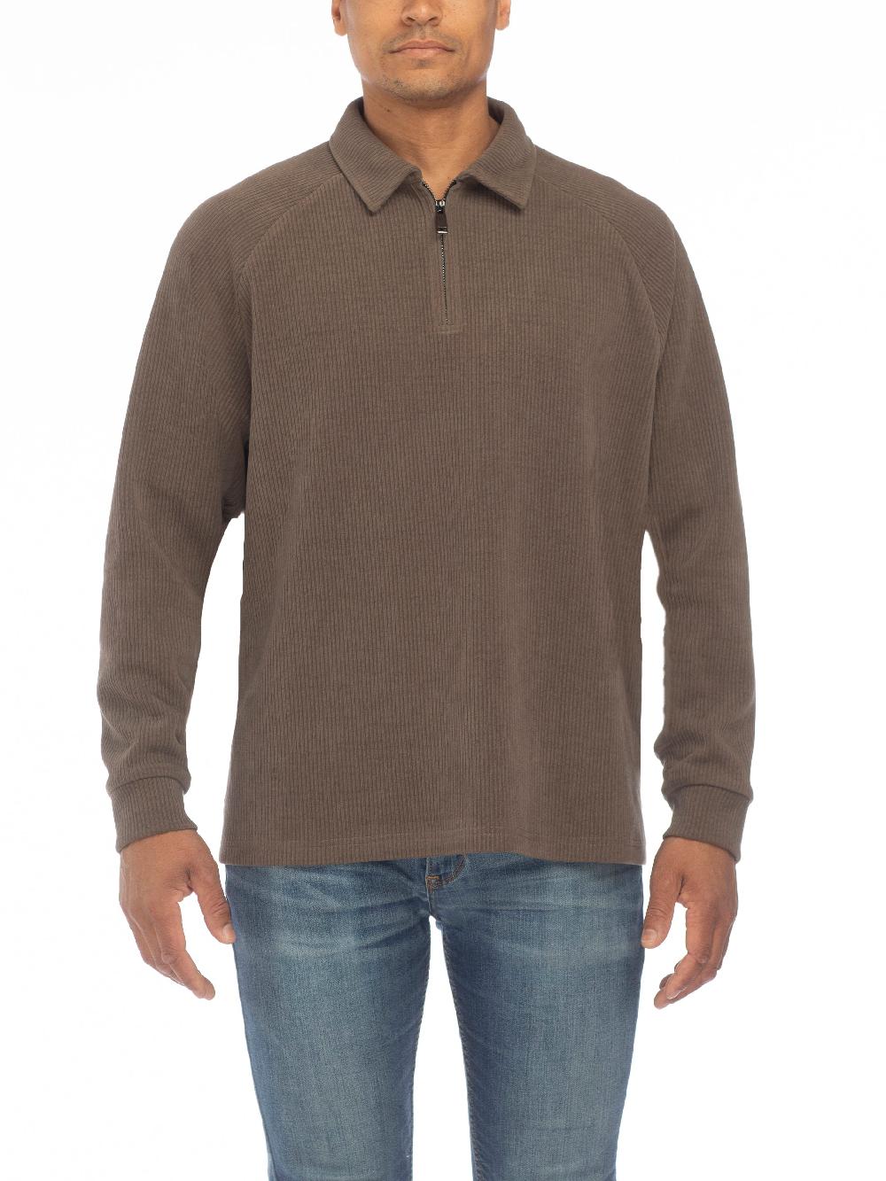 Benson Helder Taupe Long Sleeve 1/4 Polo Pullover