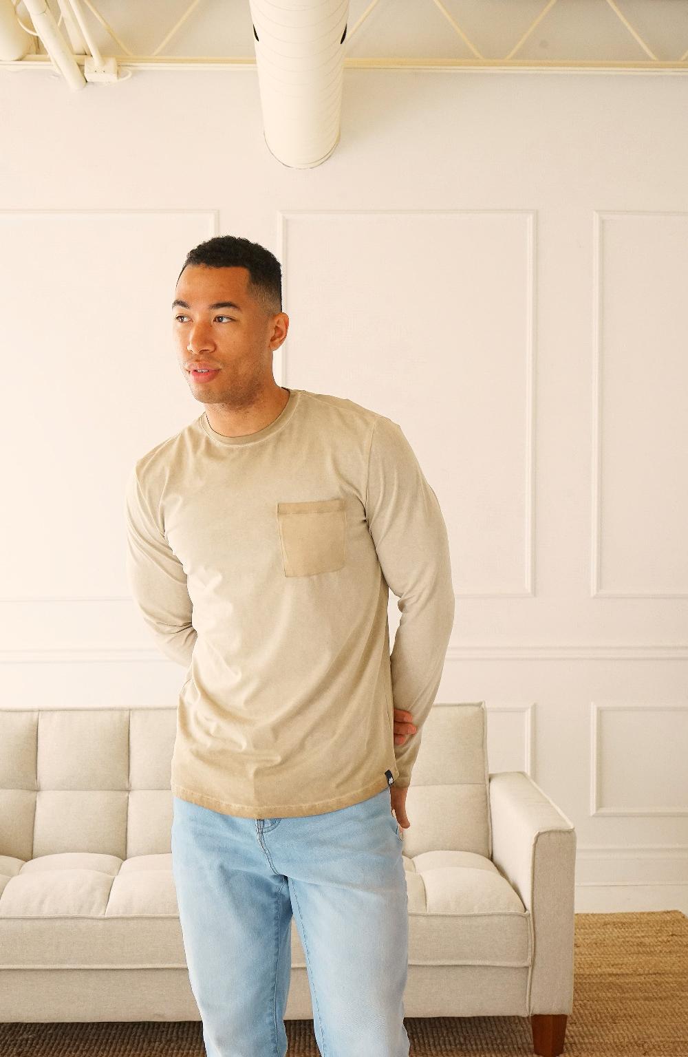 Benson Long Beach Oil-Washed Olive Long Sleeve Tee