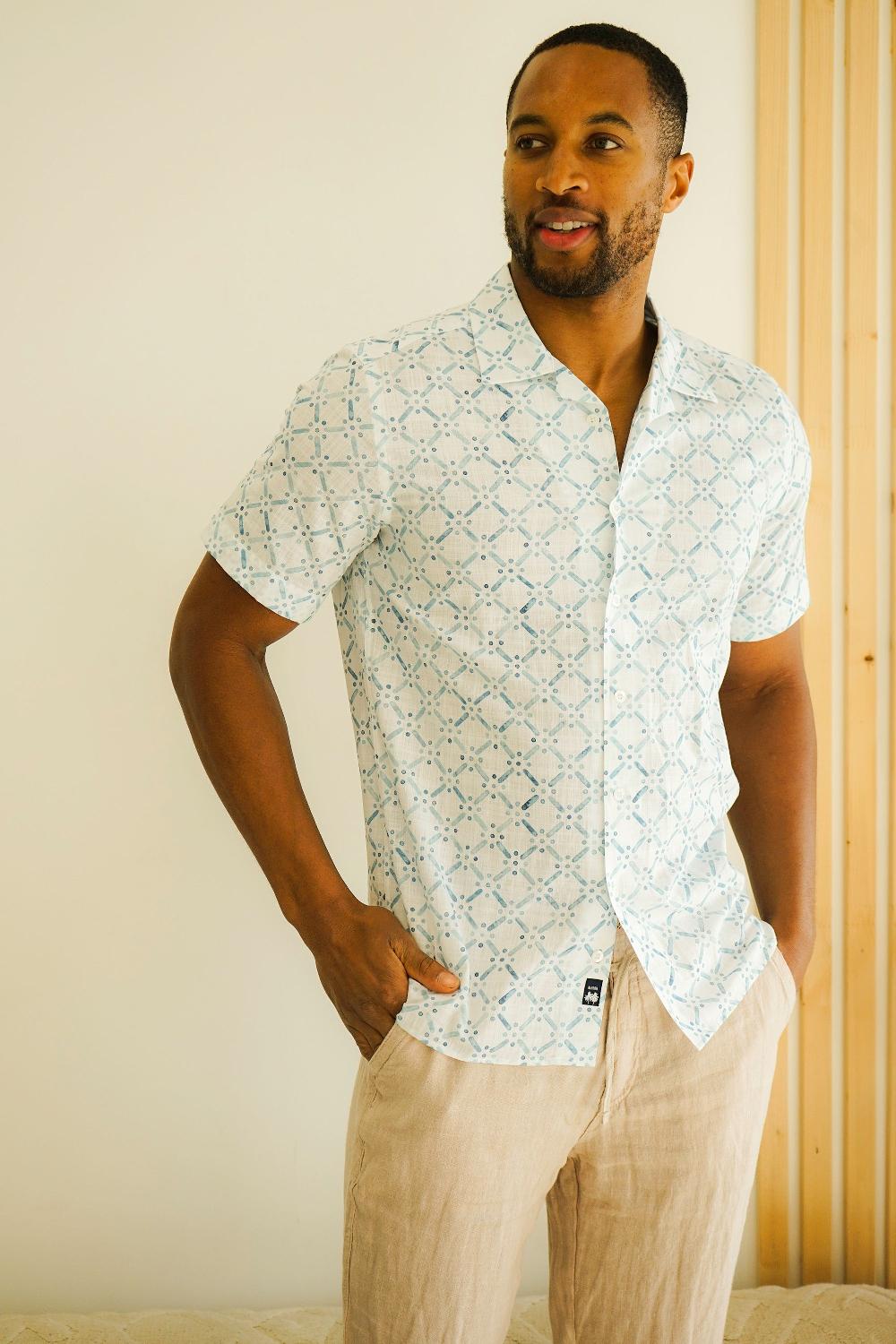 Benson Malibu Blue Stencil Button Up