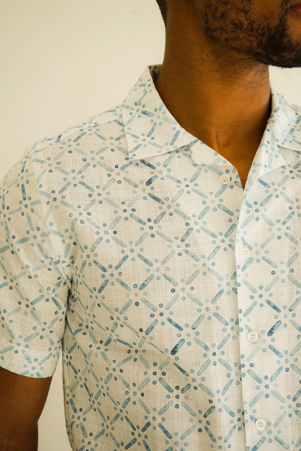Benson Malibu Blue Stencil Button Up