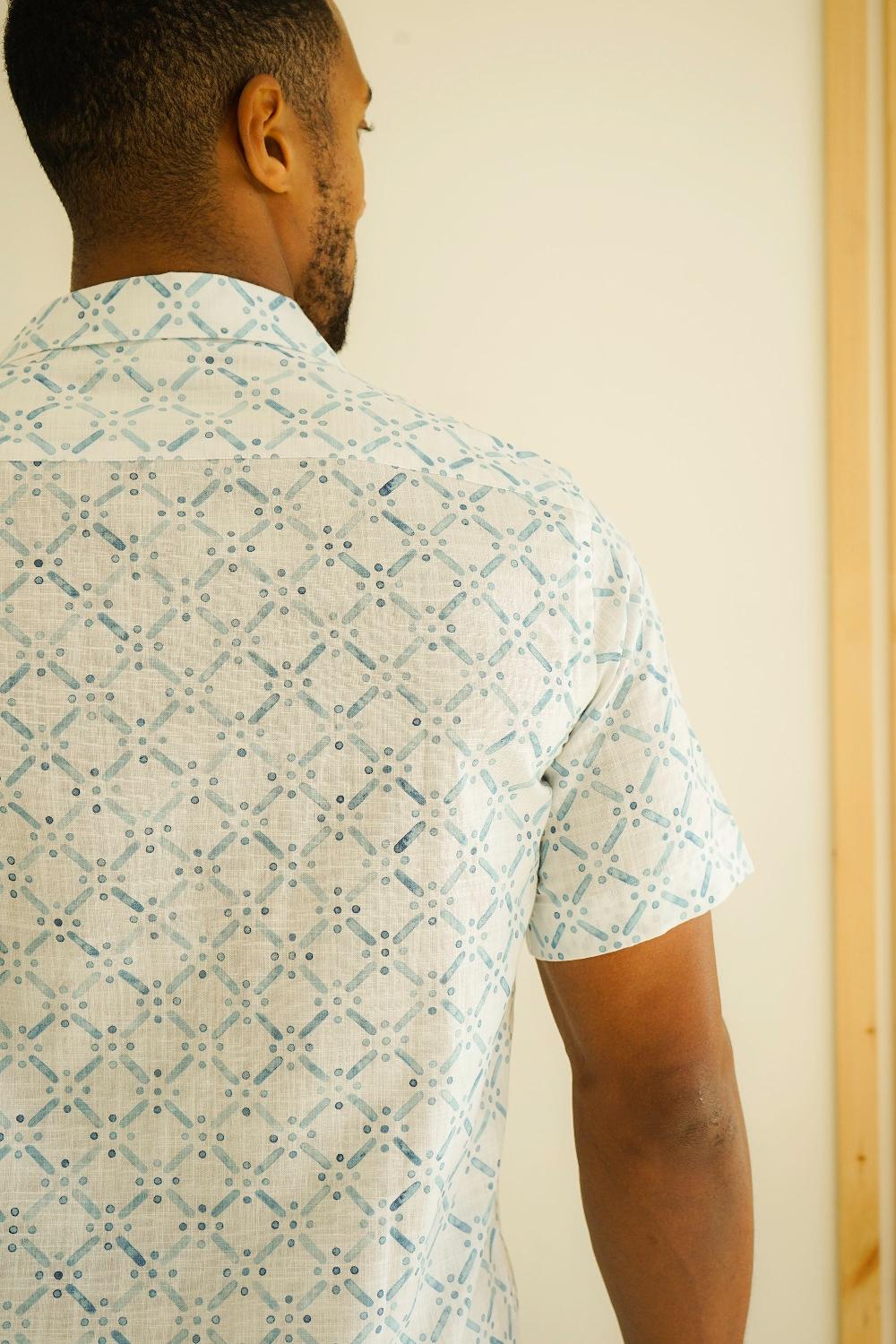Benson Malibu Blue Stencil Button Up