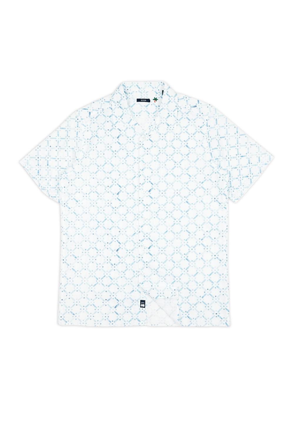 benson Malibu Blue Stencil Button Up