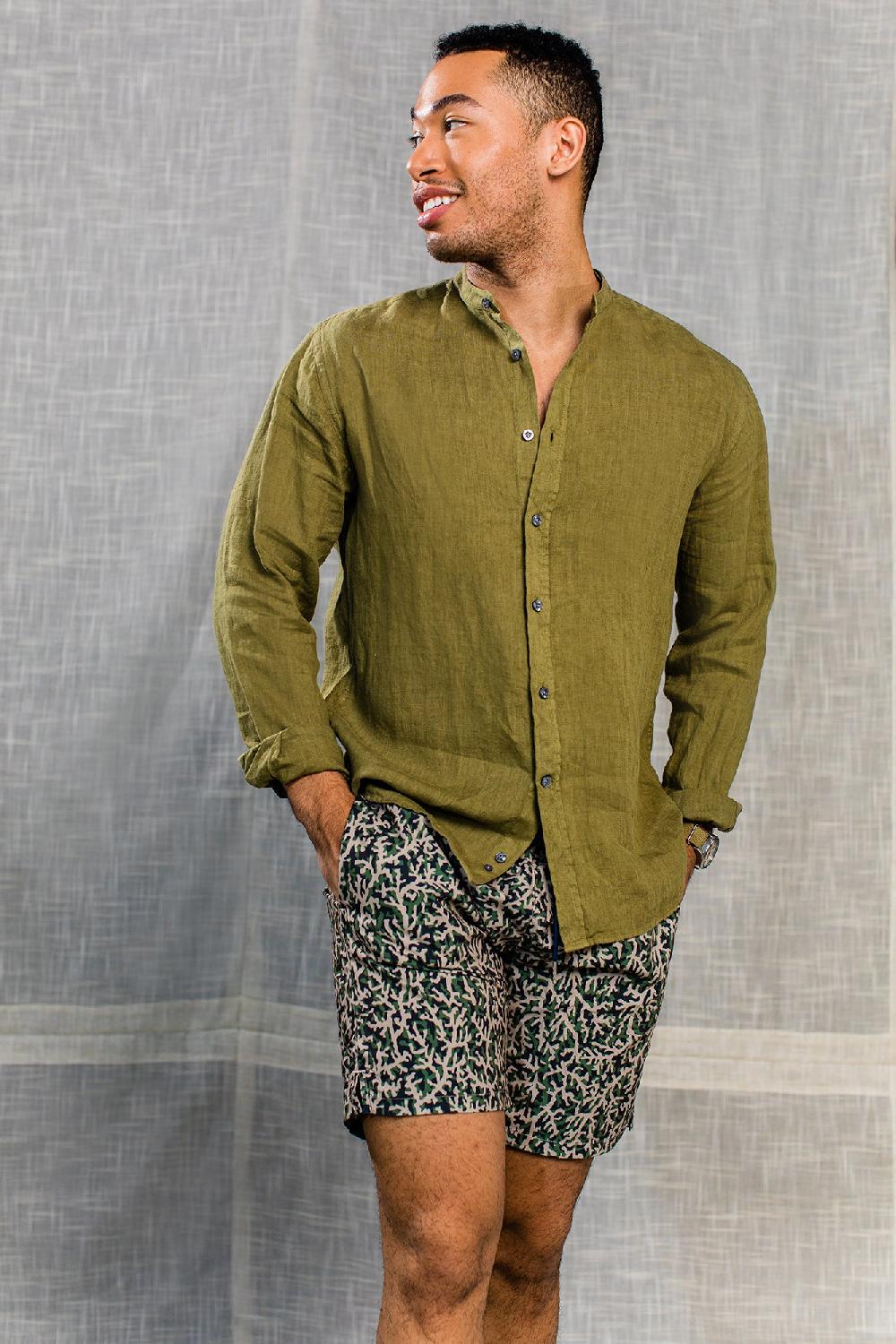 Benson Palm Desert Khaki Linen Button Up
