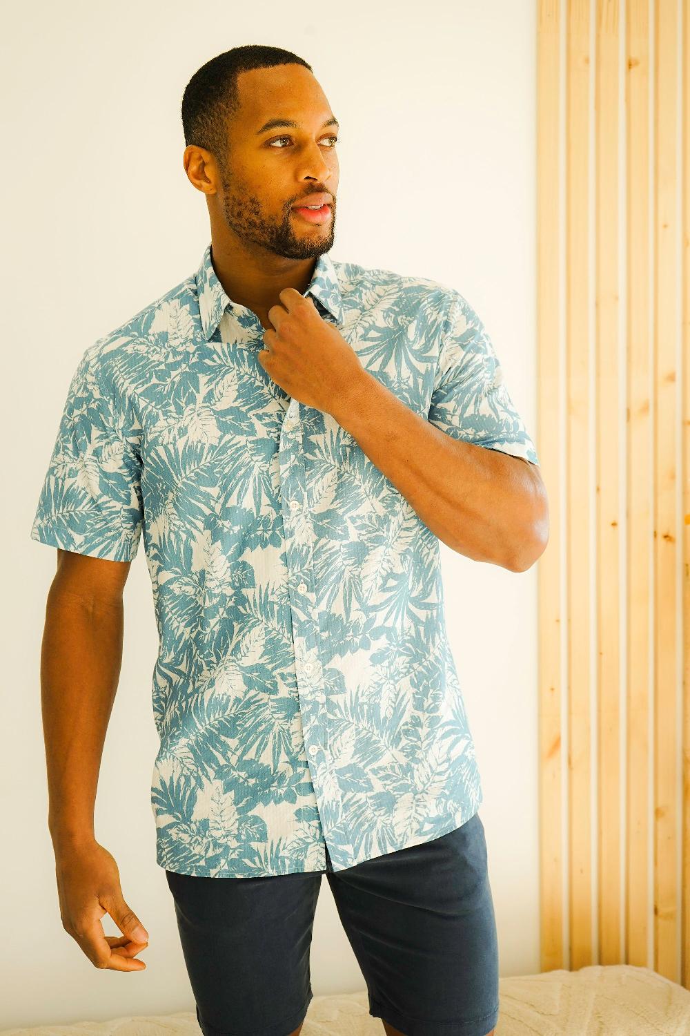 Benson Reynolds Seersucker Blue Leaves Shirt