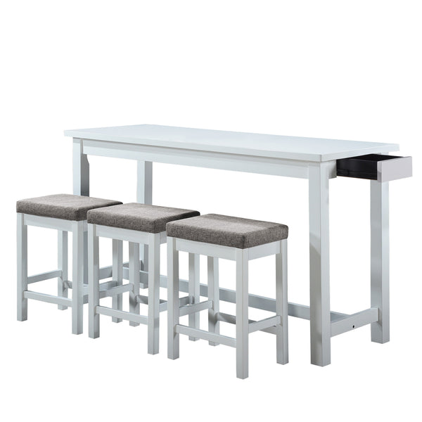 benzara 1 Drawer Counter Height Table with Backless Stools Set of 4 White and Gray - BM220895