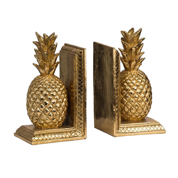 Benzara 10 Inch Modern Bookends Pineapple Decorative Statuette Gold Resin - BM285570
