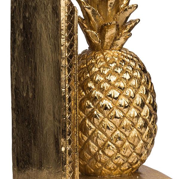 Benzara 10 Inch Modern Bookends Pineapple Decorative Statuette Gold Resin - BM285570